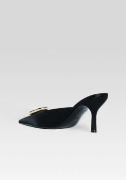 Francesca Satin Kitten Mule -Retrofete Clothing Shop Ecommerce Crop HL25 FRANCESCASATINKITTENMULE BLACKWITHCRYSTAL 306 ECOMM