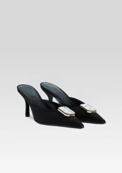 Francesca Satin Kitten Mule -Retrofete Clothing Shop Ecommerce Crop HL25 FRANCESCASATINKITTENMULE BLACKWITHCRYSTAL 315 ECOMM