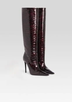 Lyra Leather Boot -Retrofete Clothing Shop Ecommerce Crop LYRALEATHERBOOT BURGUNDYCROCO 082 ECOMM