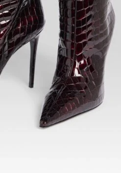 Lyra Leather Boot -Retrofete Clothing Shop Ecommerce Crop LYRALEATHERBOOT BURGUNDYCROCO 087 ECOMM