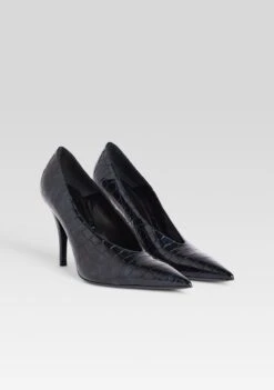 Maureen Leather Pump -Retrofete Clothing Shop Ecommerce Crop MAUREENLEATHERPUMP NAVYCROCO 124 ECOMM