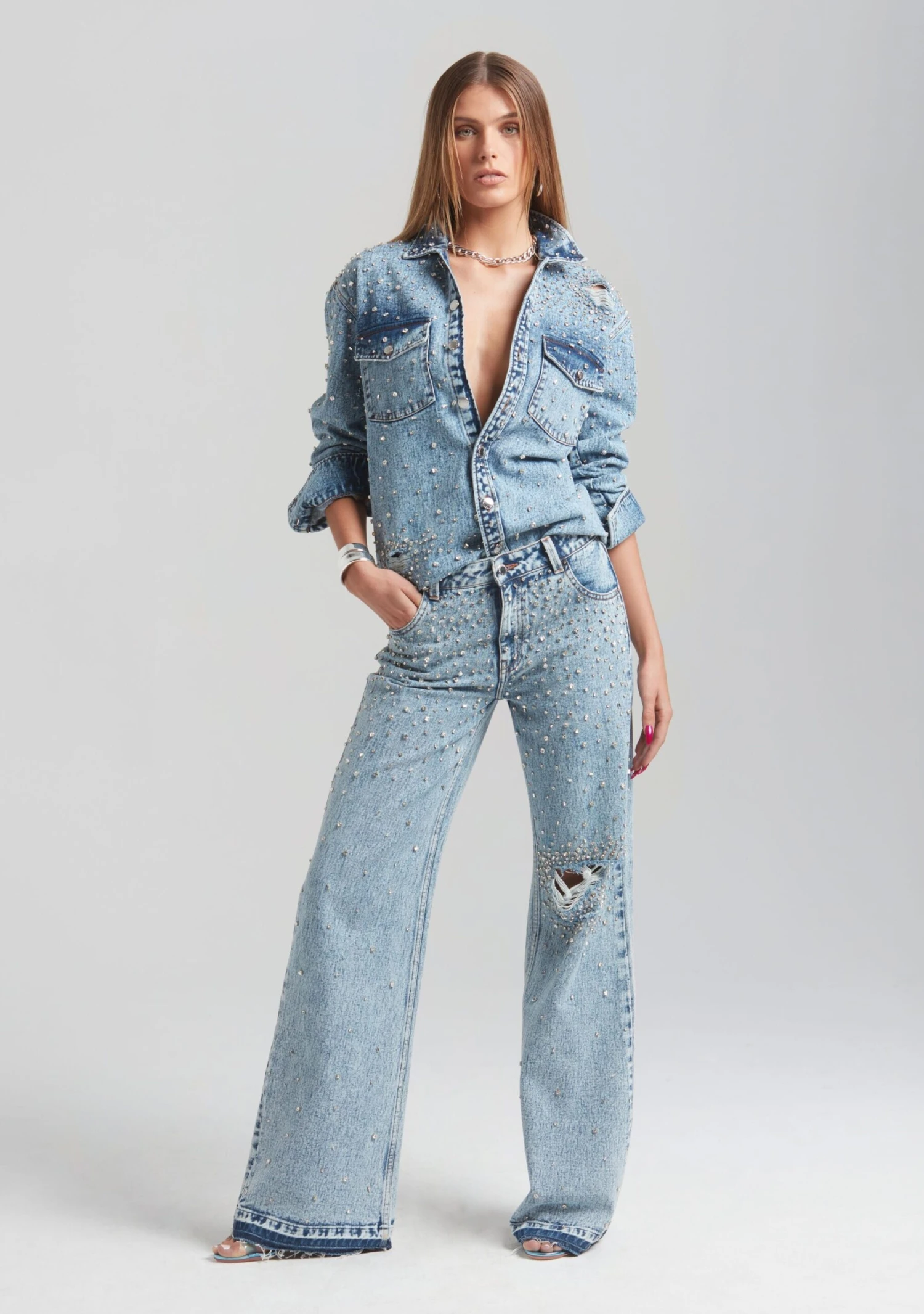 Bronte Wide Leg Crystal Embellished Jean 2 Bronte Wide Leg Crystal Embellished Jean - Image 2