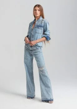 Doreen Crystal Embellished Denim Shirt -Retrofete Clothing Shop Ecommerce Crop Retrofete Ecomm set2 Look13 1865