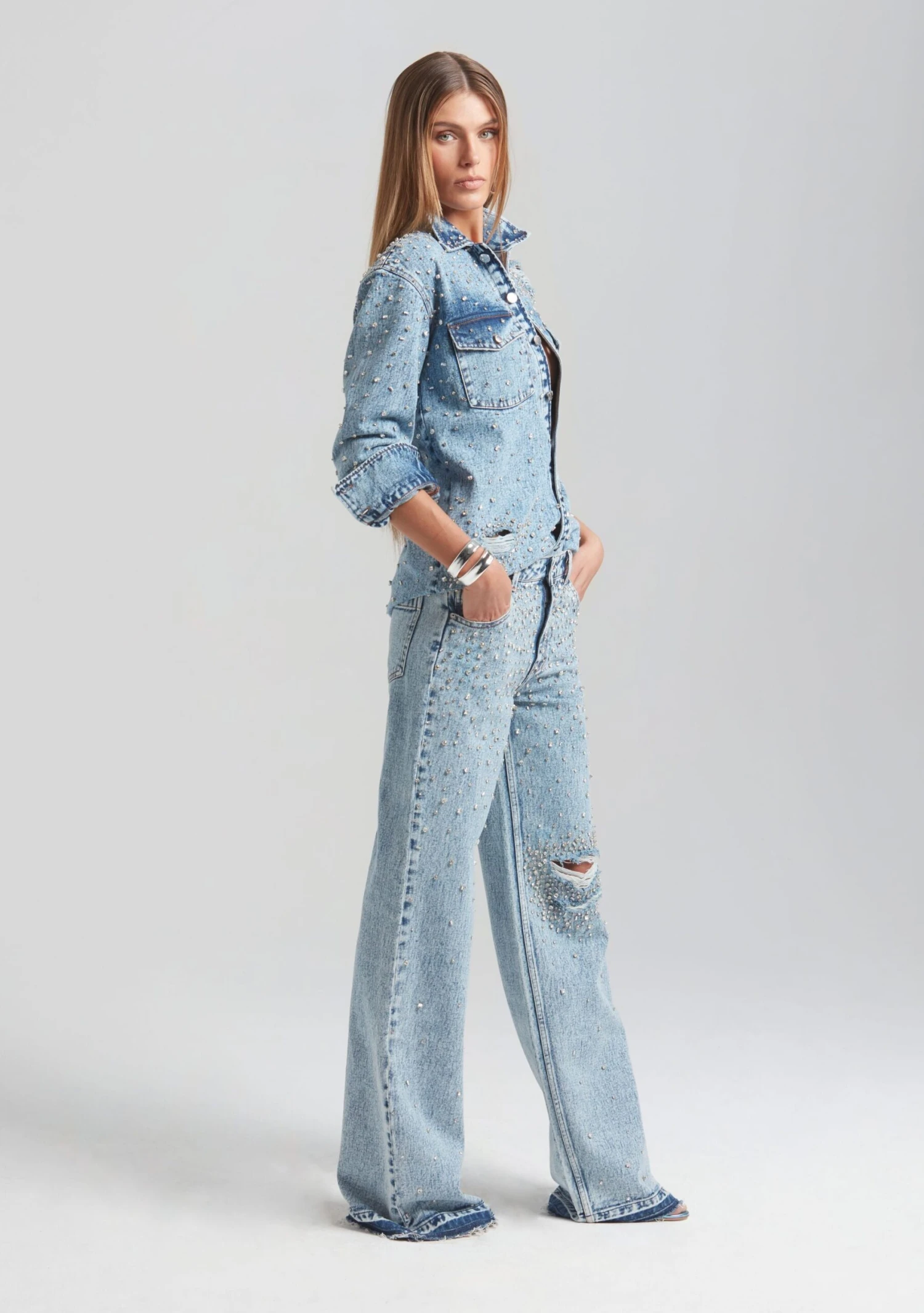 Bronte Wide Leg Crystal Embellished Jean 3 Bronte Wide Leg Crystal Embellished Jean - Image 3