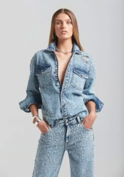 Doreen Crystal Embellished Denim Shirt